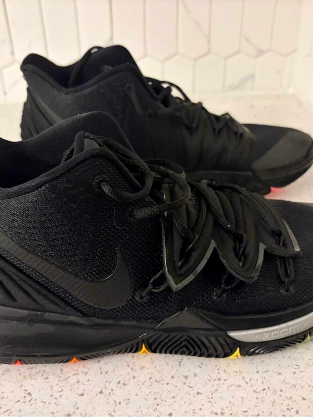 Nike Kyrie 5 Black High-Top Basketball Sneakers with Rainbow soles